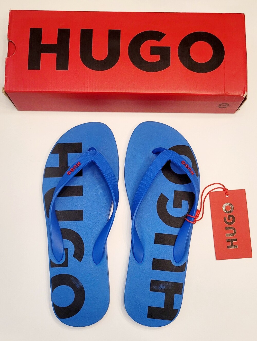 🇮🇹HUGO Blue Flip Flops✨️ with Black Logo🇮🇹